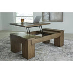 Table basse relevable – Marron chaud, Placage de chêne contemporain et Bois massif, 1-2 utilisateurs