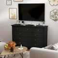 Commode à 9 tiroirs et meuble TV – Noir / Blanc / Bleu marine, MDF moderne et pieds en bois massif, 1 à 2 utilisateurs