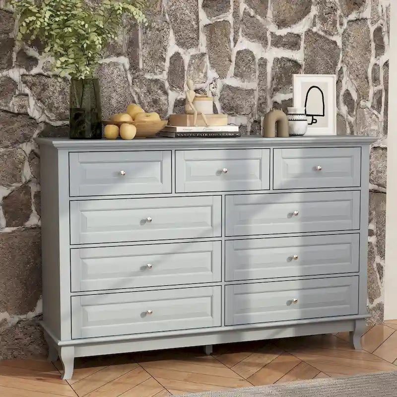 Commode à 9 tiroirs et meuble TV – Noir / Blanc / Bleu marine, MDF moderne et pieds en bois massif, 1 à 2 utilisateurs