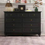 Commode à 9 tiroirs et meuble TV – Noir / Blanc / Bleu marine, MDF moderne et pieds en bois massif, 1 à 2 utilisateurs