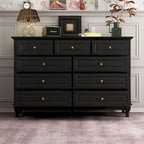 Commode à 9 tiroirs et meuble TV – Noir / Blanc / Bleu marine, MDF moderne et pieds en bois massif, 1 à 2 utilisateurs