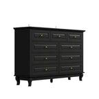 Commode à 9 tiroirs et meuble TV – Noir / Blanc / Bleu marine, MDF moderne et pieds en bois massif, 1 à 2 utilisateurs