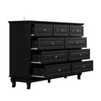 Commode à 9 tiroirs et meuble TV – Noir / Blanc / Bleu marine, MDF moderne et pieds en bois massif, 1 à 2 utilisateurs