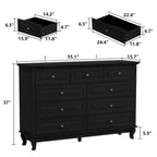 Commode à 9 tiroirs et meuble TV – Noir / Blanc / Bleu marine, MDF moderne et pieds en bois massif, 1 à 2 utilisateurs