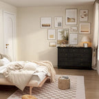 Commode à 9 tiroirs et meuble TV – Noir / Blanc / Bleu marine, MDF moderne et pieds en bois massif, 1 à 2 utilisateurs