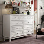 Commode à 9 tiroirs et meuble TV – Noir / Blanc / Bleu marine, MDF moderne et pieds en bois massif, 1 à 2 utilisateurs