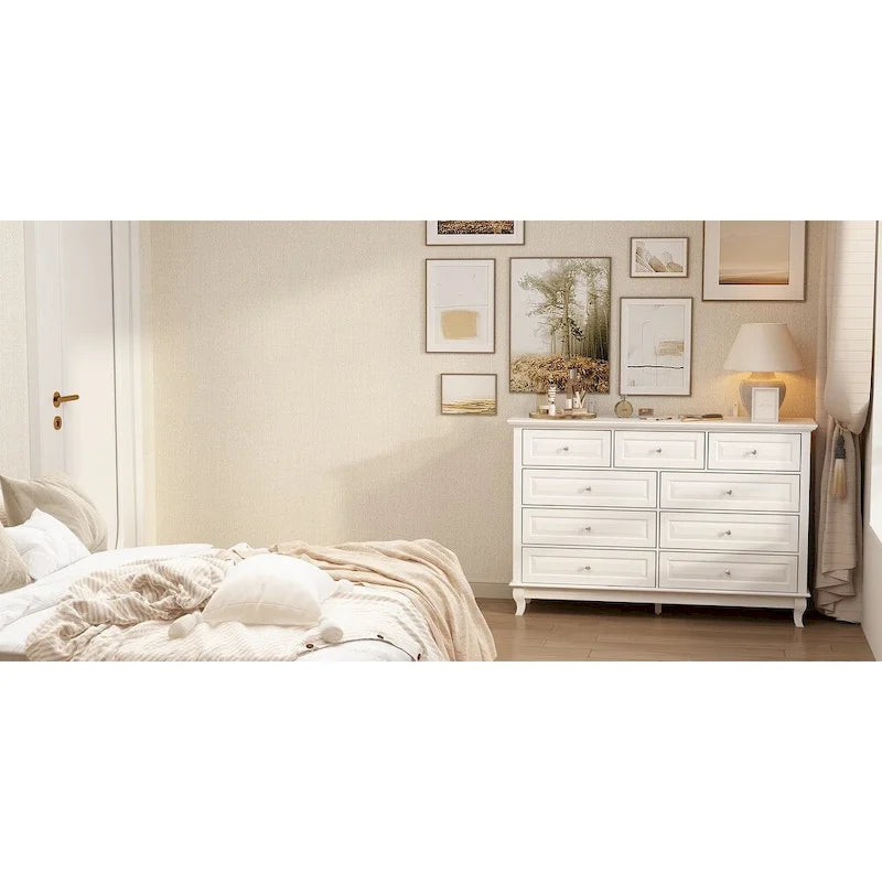 Commode à 9 tiroirs et meuble TV – Noir / Blanc / Bleu marine, MDF moderne et pieds en bois massif, 1 à 2 utilisateurs