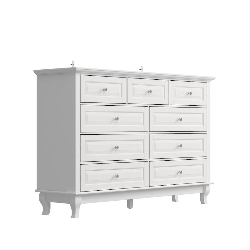 Commode à 9 tiroirs et meuble TV – Noir / Blanc / Bleu marine, MDF moderne et pieds en bois massif, 1 à 2 utilisateurs