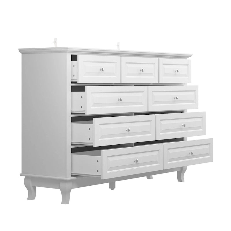 Commode à 9 tiroirs et meuble TV – Noir / Blanc / Bleu marine, MDF moderne et pieds en bois massif, 1 à 2 utilisateurs