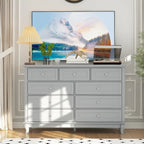 Commode à 9 tiroirs et meuble TV – Noir / Blanc / Bleu marine, MDF moderne et pieds en bois massif, 1 à 2 utilisateurs
