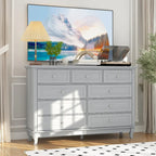 Commode à 9 tiroirs et meuble TV – Noir / Blanc / Bleu marine, MDF moderne et pieds en bois massif, 1 à 2 utilisateurs
