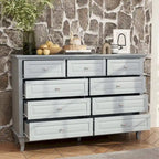 Commode à 9 tiroirs et meuble TV – Noir / Blanc / Bleu marine, MDF moderne et pieds en bois massif, 1 à 2 utilisateurs