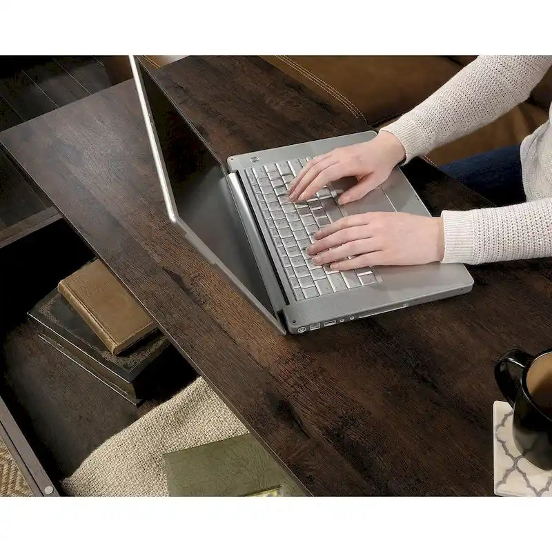 Table basse relevable – Chêne café / Chêne linteau / Cerisier Washington, Bois avec rangement caché, 1-2 utilisateurs