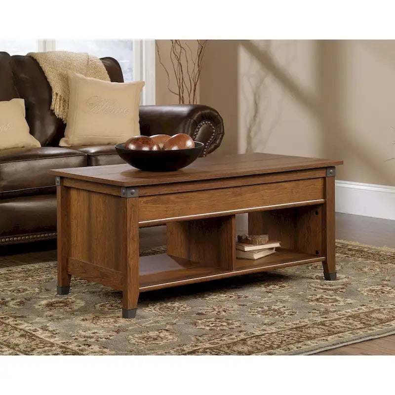 Table basse relevable – Chêne café / Chêne linteau / Cerisier Washington, Bois avec rangement caché, 1-2 utilisateurs