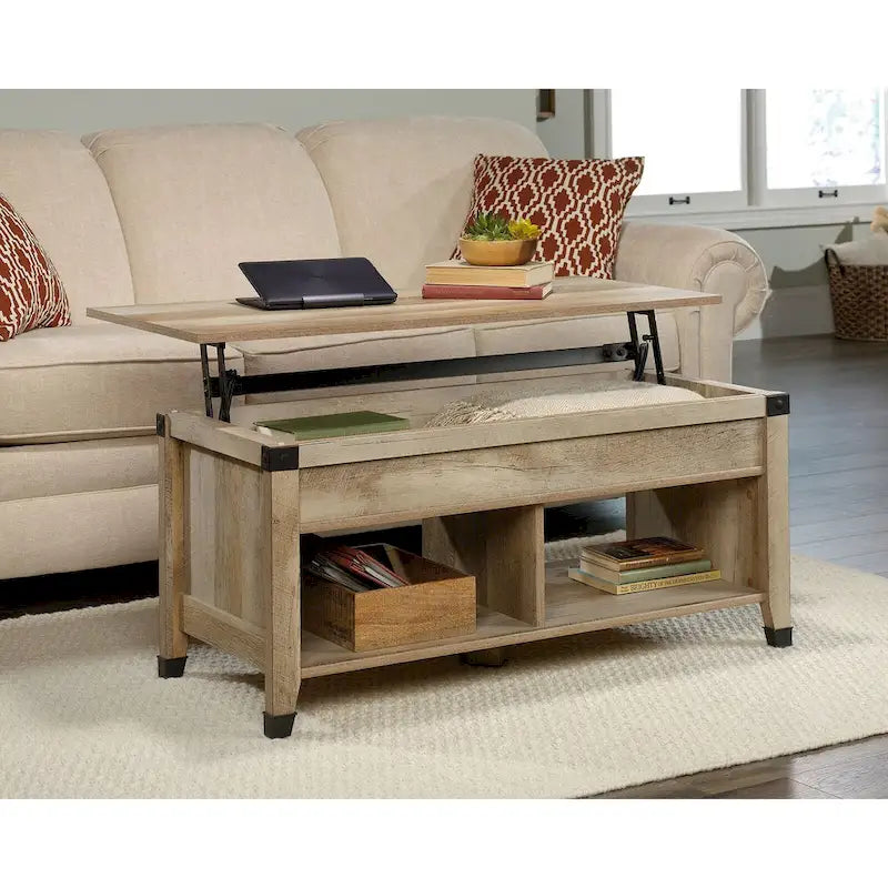 Table basse relevable – Chêne café / Chêne linteau / Cerisier Washington, Bois avec rangement caché, 1-2 utilisateurs