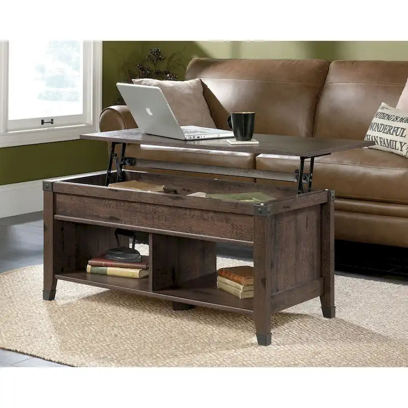 Table basse relevable – Chêne café / Chêne linteau / Cerisier Washington, Bois avec rangement caché, 1-2 utilisateurs