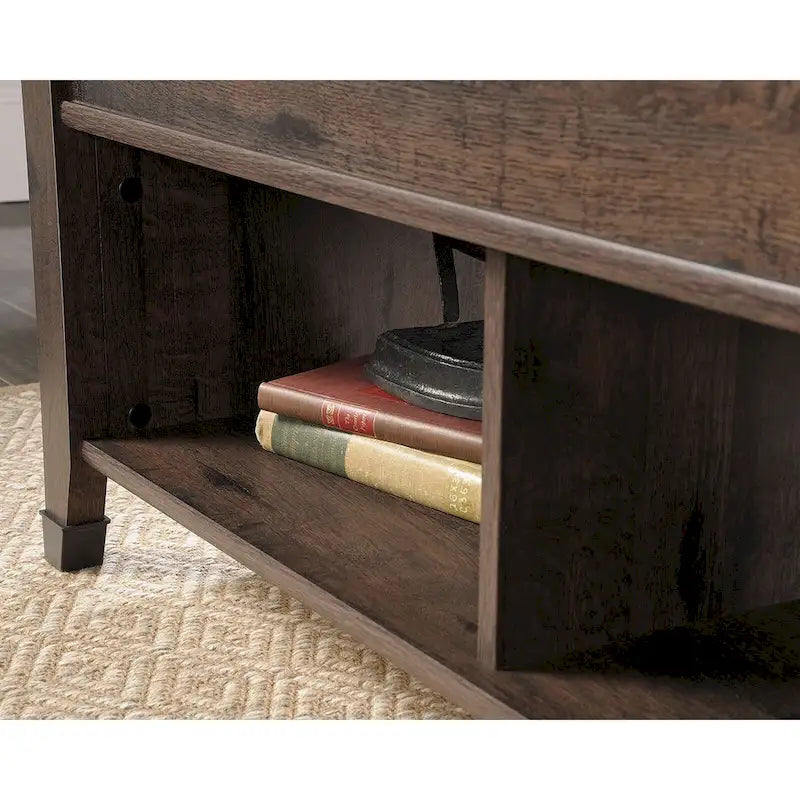 Table basse relevable – Chêne café / Chêne linteau / Cerisier Washington, Bois avec rangement caché, 1-2 utilisateurs