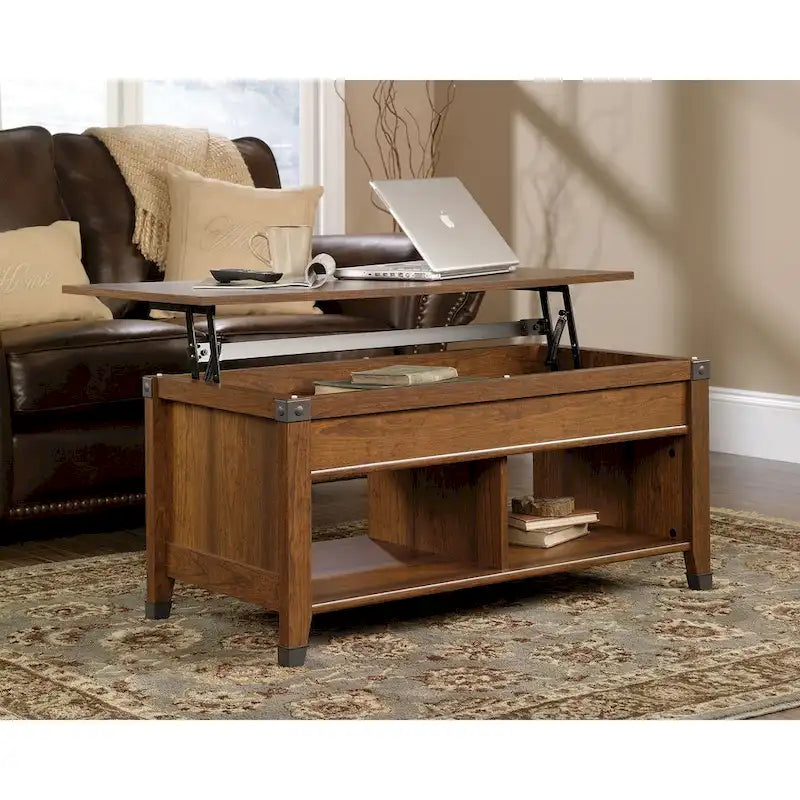 Table basse relevable – Chêne café / Chêne linteau / Cerisier Washington, Bois avec rangement caché, 1-2 utilisateurs