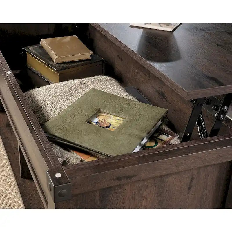 Table basse relevable – Chêne café / Chêne linteau / Cerisier Washington, Bois avec rangement caché, 1-2 utilisateurs