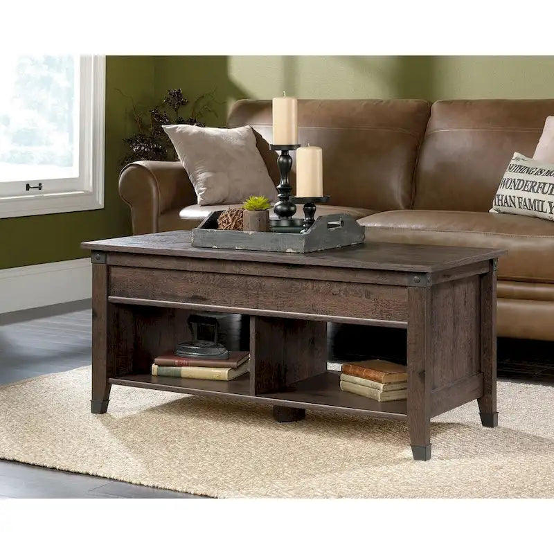 Table basse relevable – Chêne café / Chêne linteau / Cerisier Washington, Bois avec rangement caché, 1-2 utilisateurs