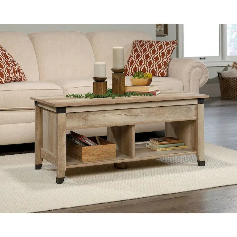 Table basse relevable – Chêne café / Chêne linteau / Cerisier Washington, Bois avec rangement caché, 1-2 utilisateurs