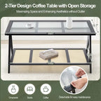 Rechthoekige salontafel met 2 niveaus, glazen bovenblad, banktafel - 39.4L x 19.7W x 19.7D