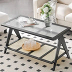 Rechthoekige salontafel met 2 niveaus, glazen bovenblad, banktafel - 39.4L x 19.7W x 19.7D