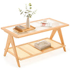 Rechthoekige salontafel met 2 niveaus, glazen bovenblad, banktafel - 39.4L x 19.7W x 19.7D