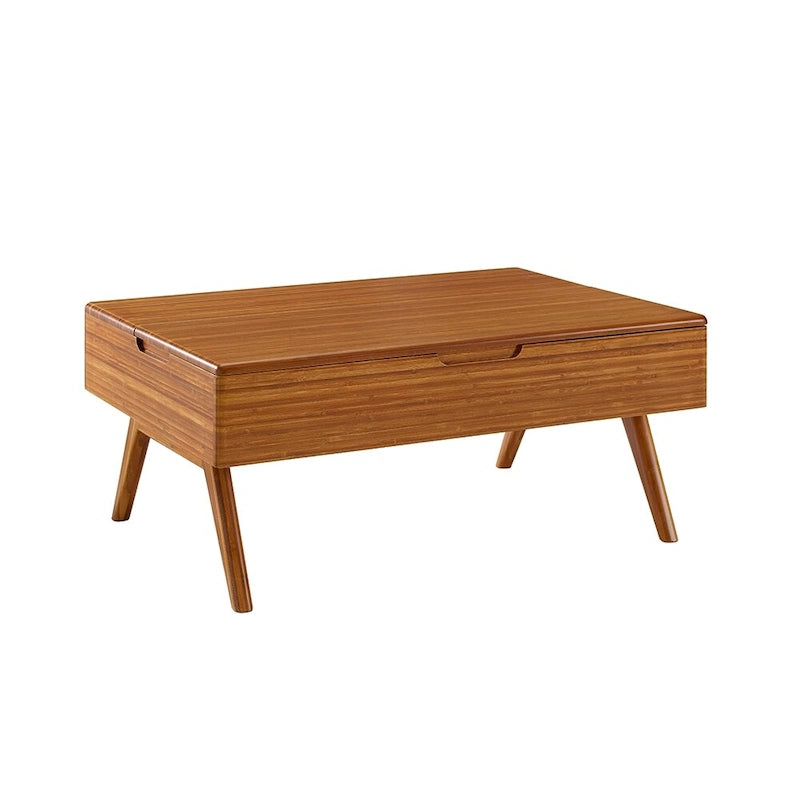 Table basse relevable – Ambre, bambou massif de style Mid-Century, 1 à 2 utilisateurs