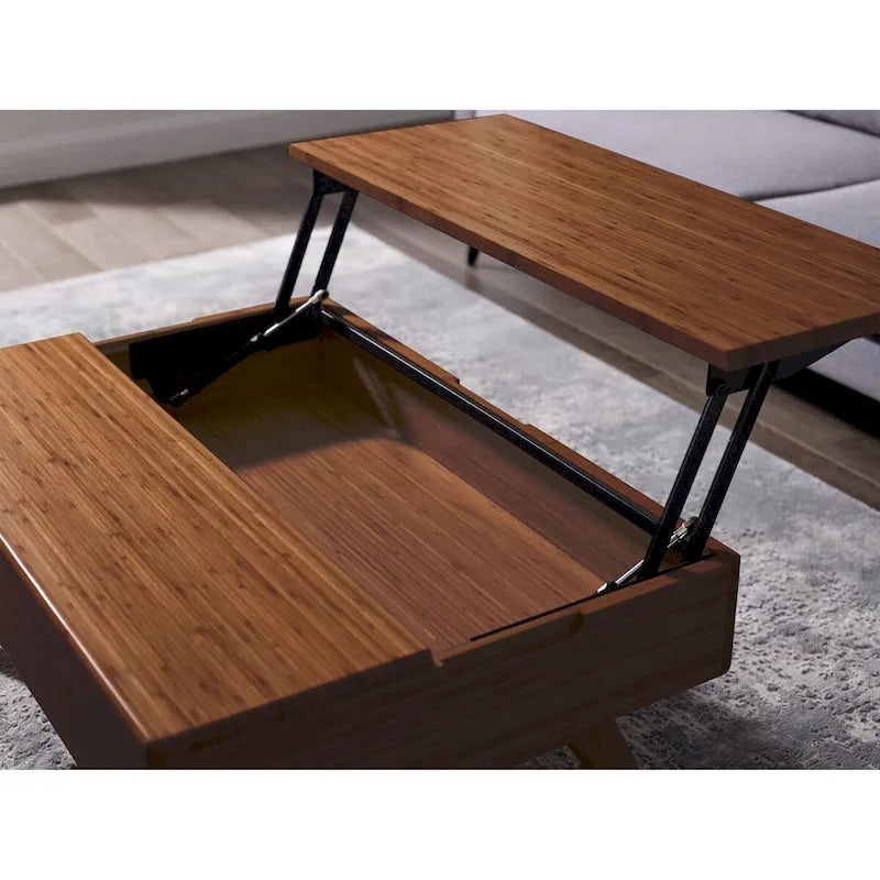 Table basse relevable – Ambre, bambou massif de style Mid-Century, 1 à 2 utilisateurs