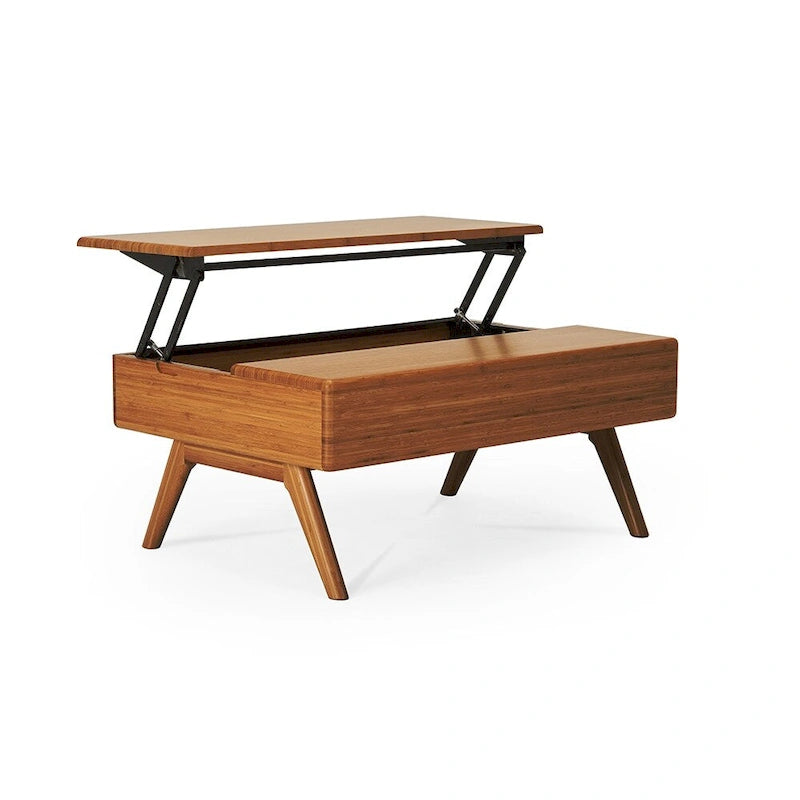 Table basse relevable – Ambre, bambou massif de style Mid-Century, 1 à 2 utilisateurs