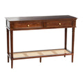 Console avec 2 tiroirs et étagère en cannage – Noyer / Noir / Blanc, Bois massif traditionnel, Utilisateur unique