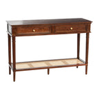 Console avec 2 tiroirs et étagère en cannage – Noyer / Noir / Blanc, Bois massif traditionnel, Utilisateur unique