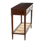 Console avec 2 tiroirs et étagère en cannage – Noyer / Noir / Blanc, Bois massif traditionnel, Utilisateur unique