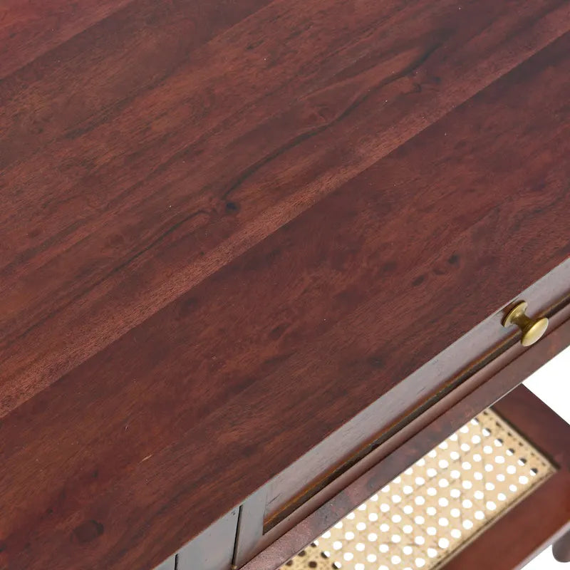 Console avec 2 tiroirs et étagère en cannage – Noyer / Noir / Blanc, Bois massif traditionnel, Utilisateur unique