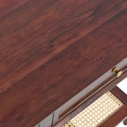 Console avec 2 tiroirs et étagère en cannage – Noyer / Noir / Blanc, Bois massif traditionnel, Utilisateur unique