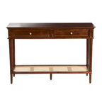 Console avec 2 tiroirs et étagère en cannage – Noyer / Noir / Blanc, Bois massif traditionnel, Utilisateur unique