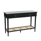 Console avec 2 tiroirs et étagère en cannage – Noyer / Noir / Blanc, Bois massif traditionnel, Utilisateur unique