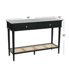 Console avec 2 tiroirs et étagère en cannage – Noyer / Noir / Blanc, Bois massif traditionnel, Utilisateur unique