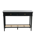 Console avec 2 tiroirs et étagère en cannage – Noyer / Noir / Blanc, Bois massif traditionnel, Utilisateur unique