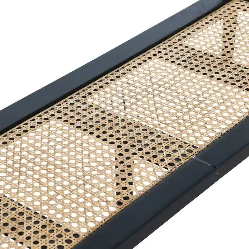 Console avec 2 tiroirs et étagère en cannage – Noyer / Noir / Blanc, Bois massif traditionnel, Utilisateur unique