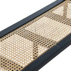 Console avec 2 tiroirs et étagère en cannage – Noyer / Noir / Blanc, Bois massif traditionnel, Utilisateur unique