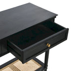 Console avec 2 tiroirs et étagère en cannage – Noyer / Noir / Blanc, Bois massif traditionnel, Utilisateur unique