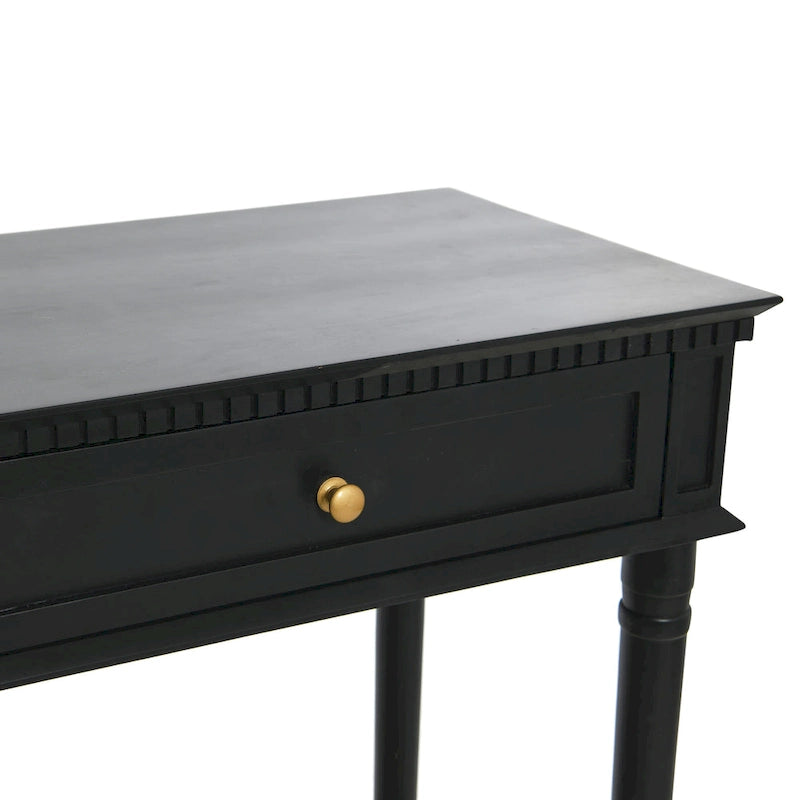 Console avec 2 tiroirs et étagère en cannage – Noyer / Noir / Blanc, Bois massif traditionnel, Utilisateur unique