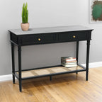 Console avec 2 tiroirs et étagère en cannage – Noyer / Noir / Blanc, Bois massif traditionnel, Utilisateur unique