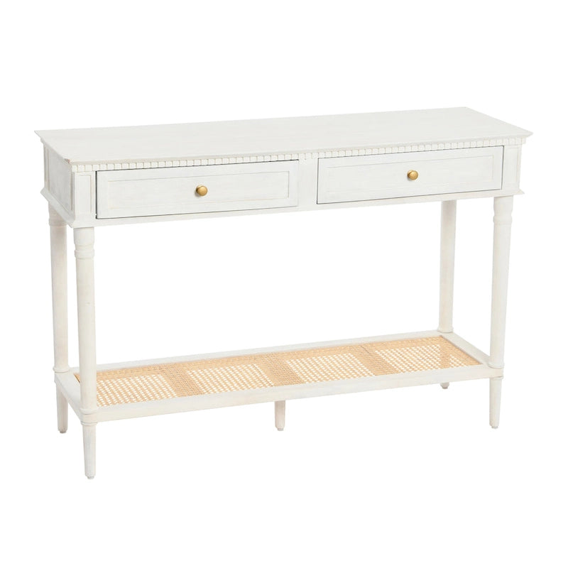 Console avec 2 tiroirs et étagère en cannage – Noyer / Noir / Blanc, Bois massif traditionnel, Utilisateur unique