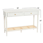 Console avec 2 tiroirs et étagère en cannage – Noyer / Noir / Blanc, Bois massif traditionnel, Utilisateur unique