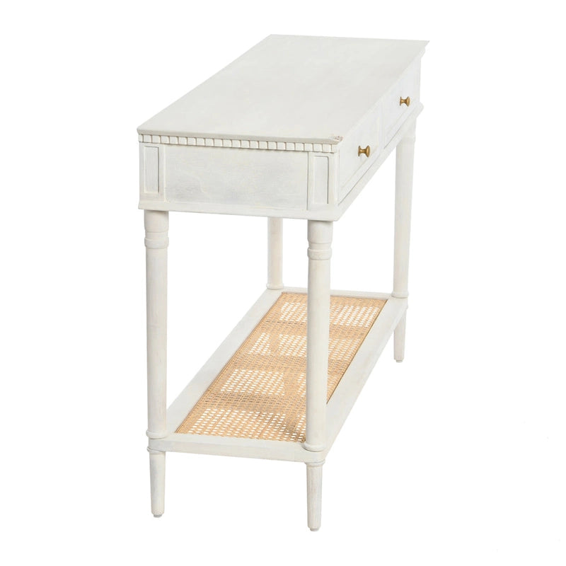 Console avec 2 tiroirs et étagère en cannage – Noyer / Noir / Blanc, Bois massif traditionnel, Utilisateur unique