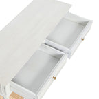 Console avec 2 tiroirs et étagère en cannage – Noyer / Noir / Blanc, Bois massif traditionnel, Utilisateur unique