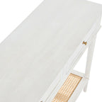 Console avec 2 tiroirs et étagère en cannage – Noyer / Noir / Blanc, Bois massif traditionnel, Utilisateur unique